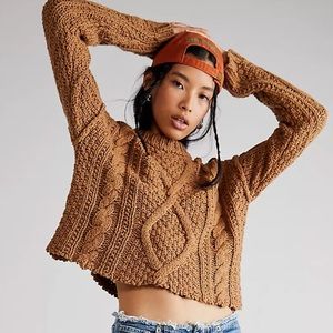 Free People Cutting Edge Cable Pullover Sweater - Camel
